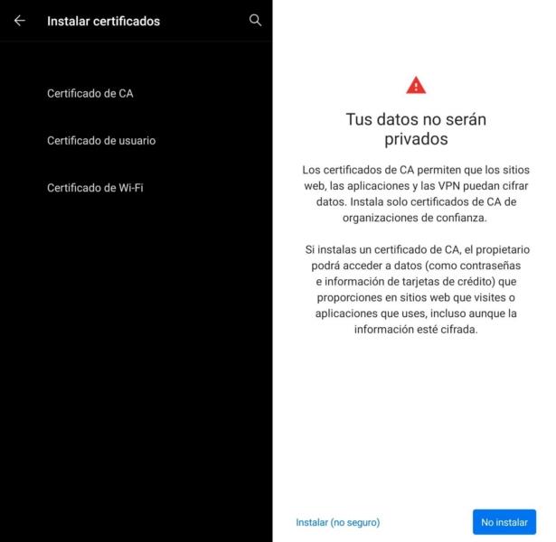 установить сертификаты Android