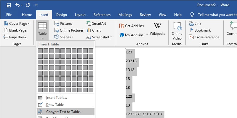 Convert Text to Table