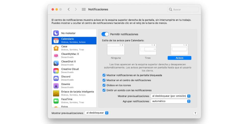 configurar notificações mac