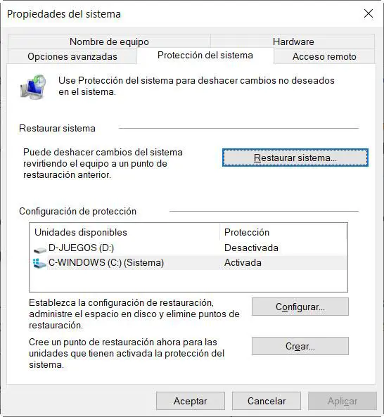 Creați un punct de restaurare în Windows 10