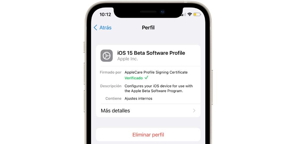 устранение бета-версии ios 15 perfil iphone