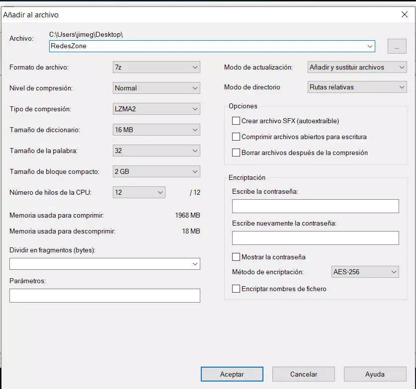 7-Zip contraseña con una contraseña Crear