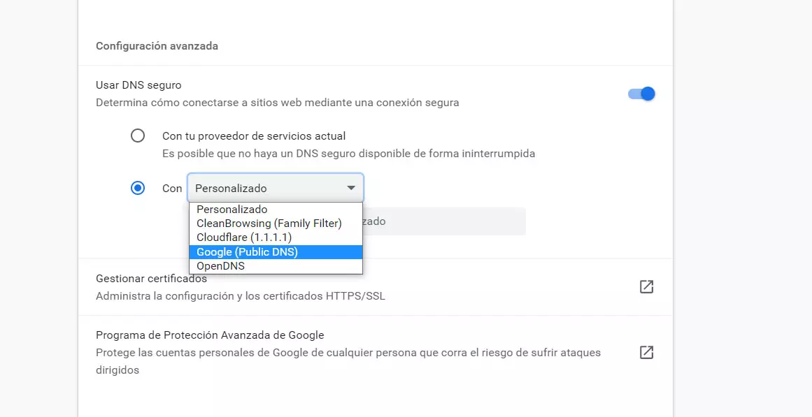 Personalizar los DNS no Chrome