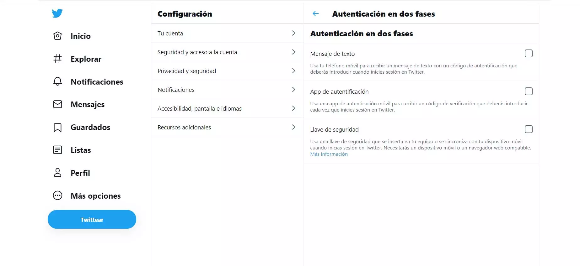 Activar 2FA en Twitter