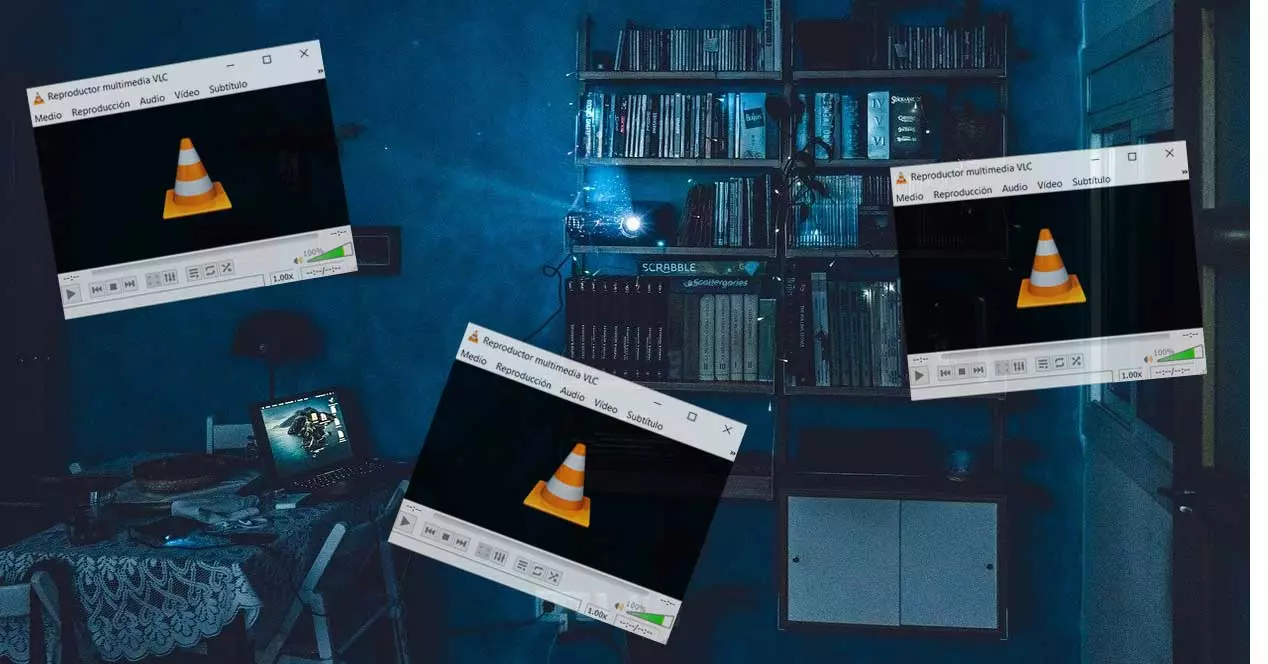 Open the simultaneous windows you need in VLC