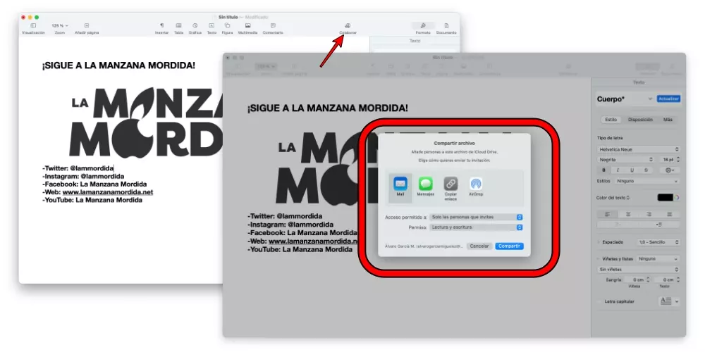 compartir documentos pages keynote numbers mac