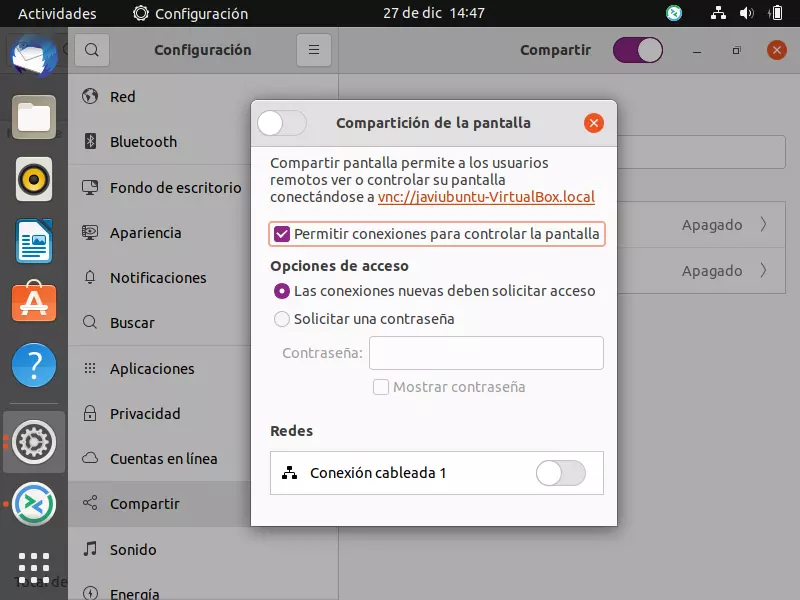 Activar compartir pantalla บน Ubuntu