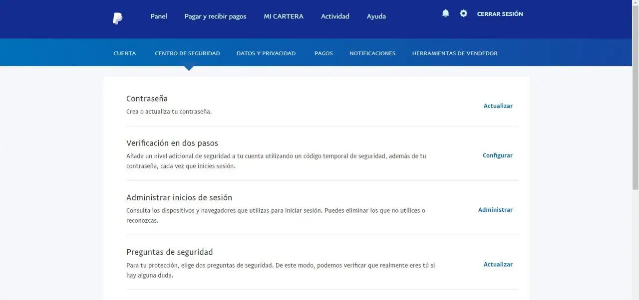 Centro de Seguridad de PayPal