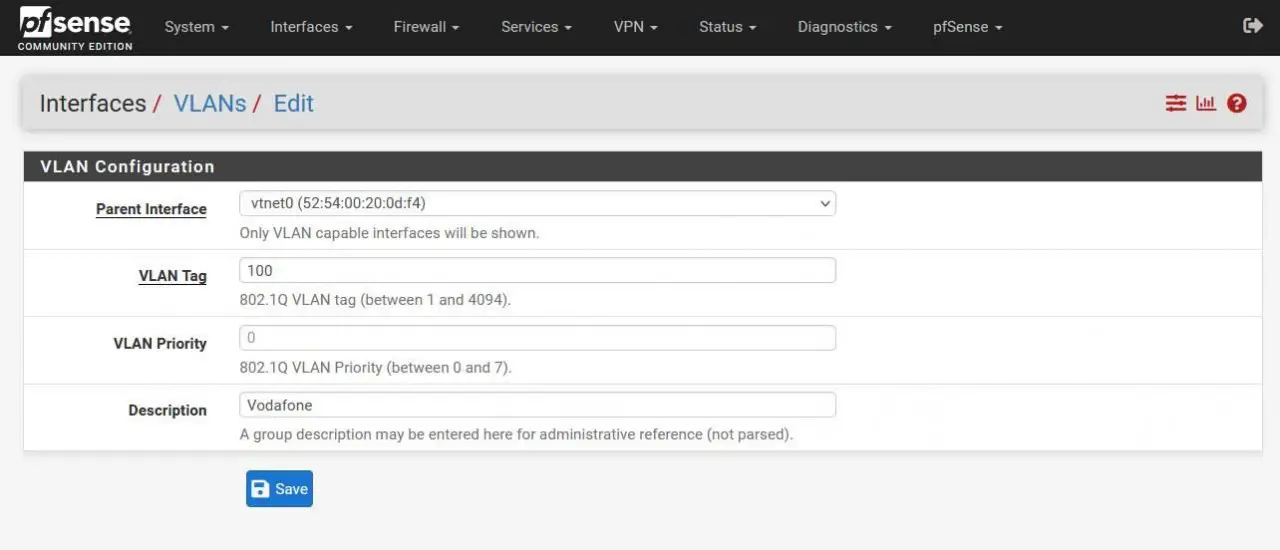 How to configure Vodafone FTTH with a pfSense router for the