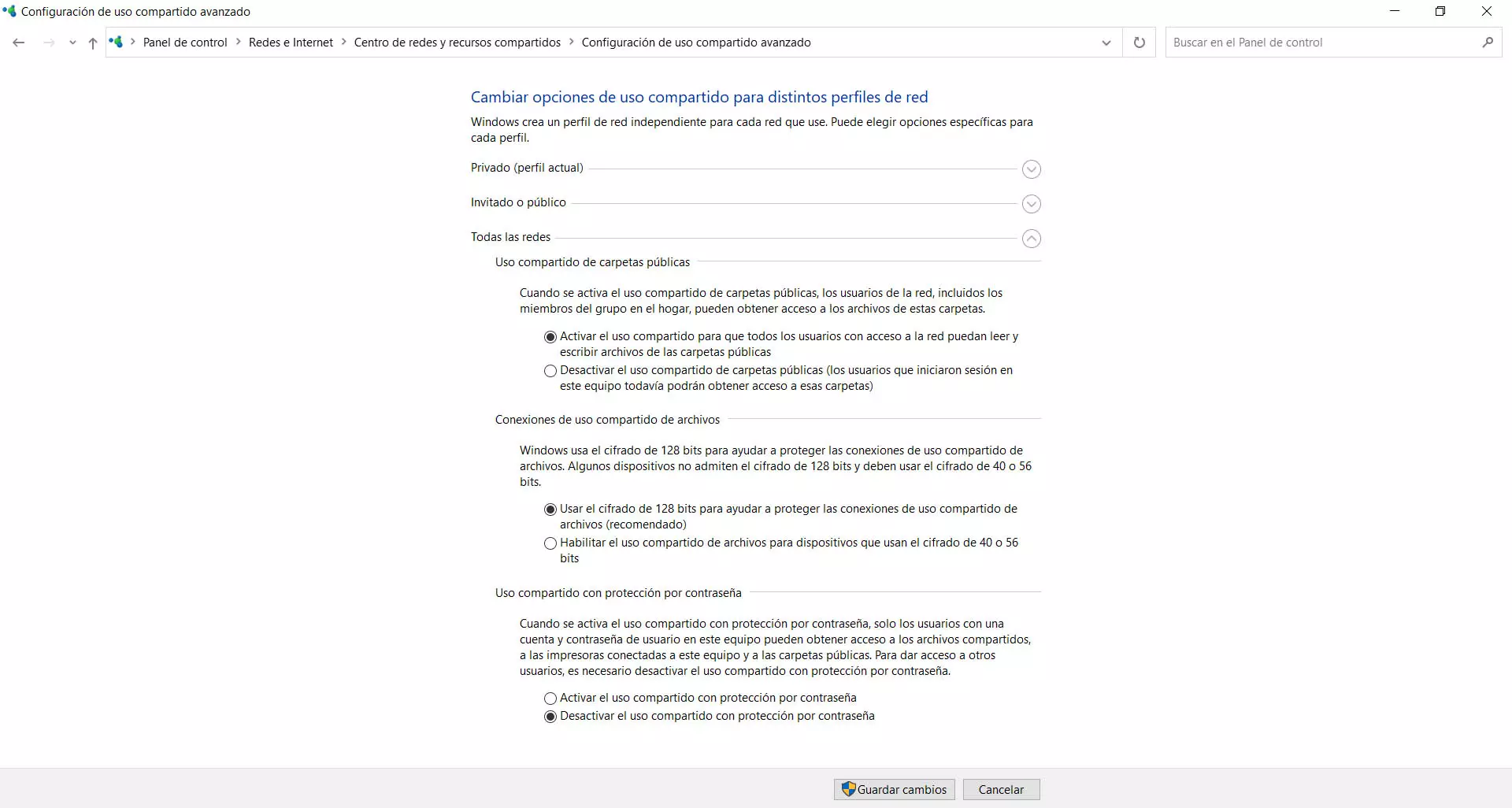 Desativar uso comparado com contraseña