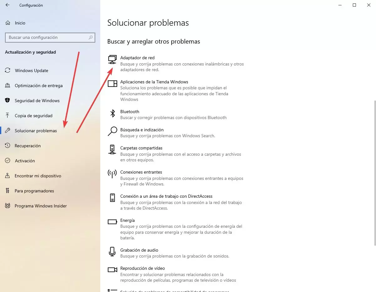 Solucionar problemas adaptador de red Windows 10