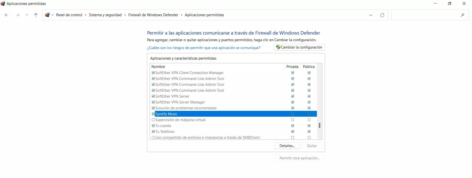 Aplicativos permitidos no firewall