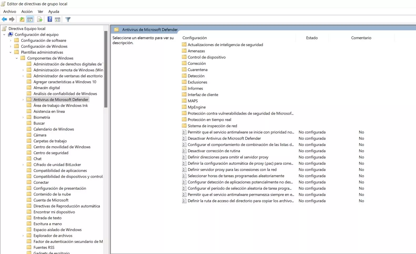 Directivas de grupo de Windows Defender