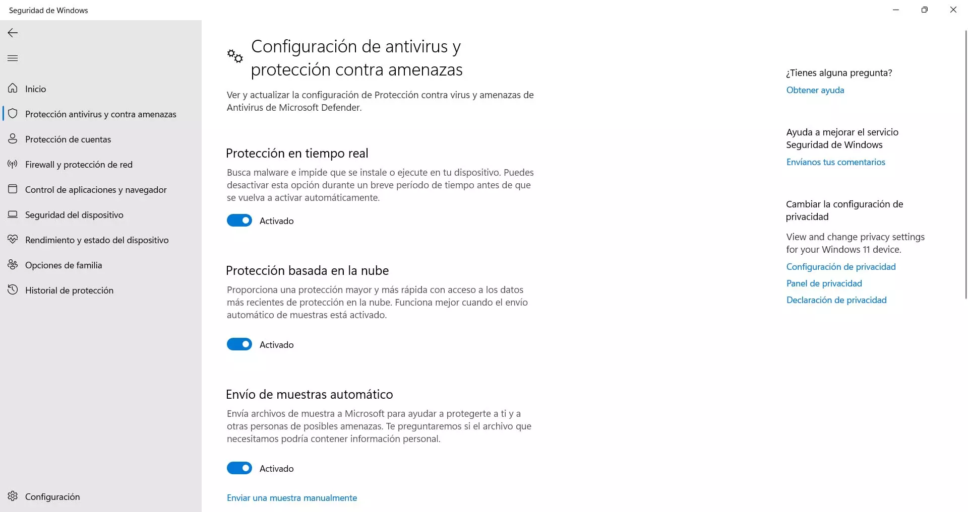 Configurar la protección de Windows Defender