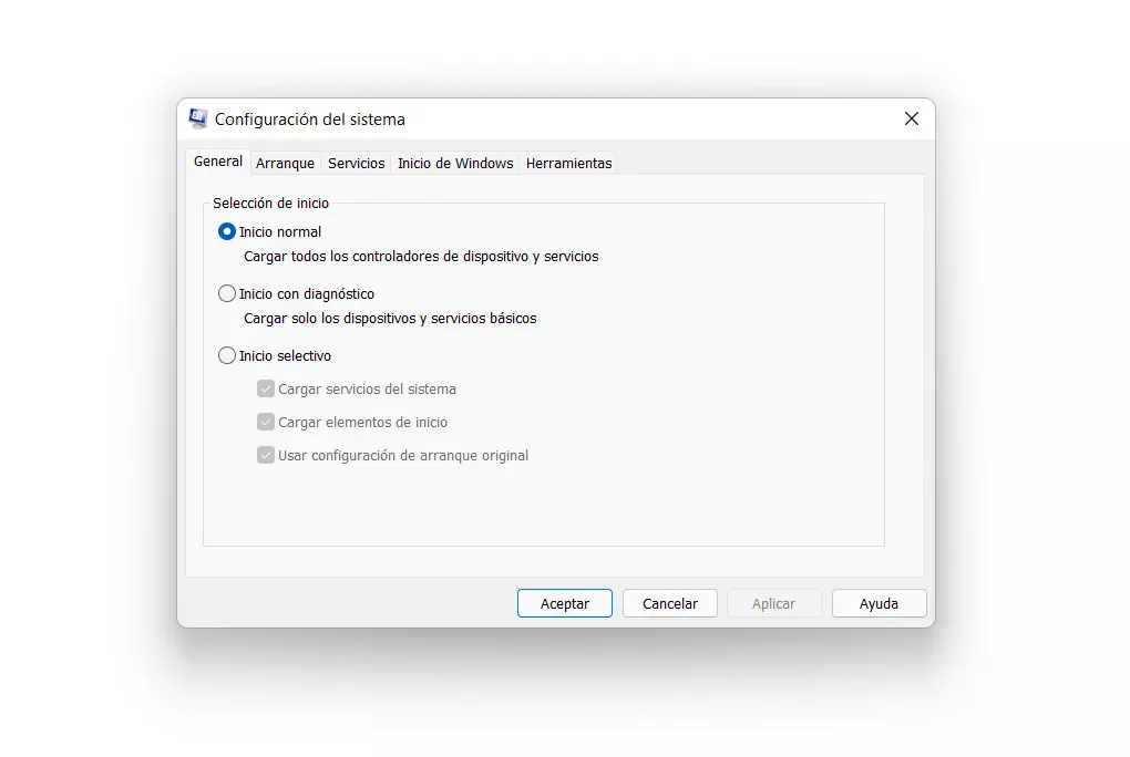 Seleccionar inicio en la configuración del sistema