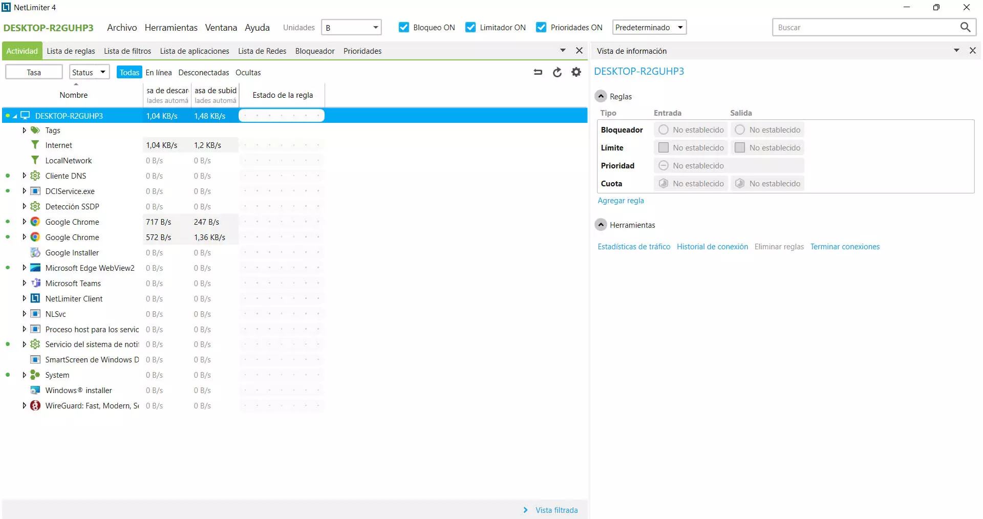 PonerunlímitealconsumodeInternet con NetLimiter