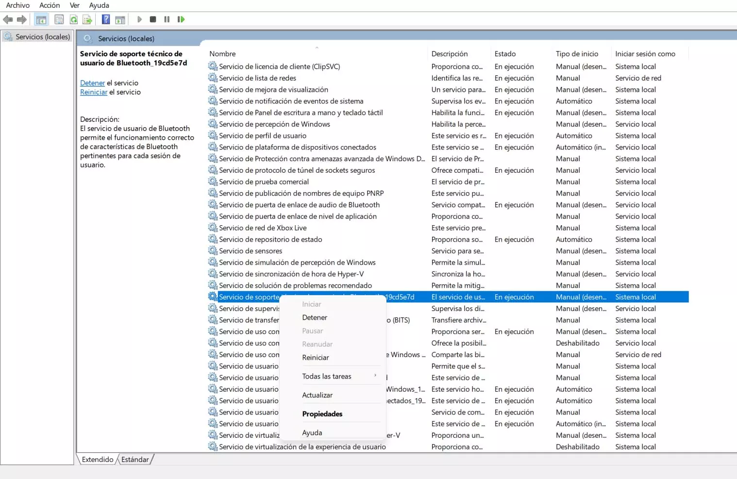 Reiniciar el servicio Bluetooth