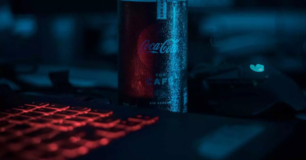 the Coca-Cola on the keyboard