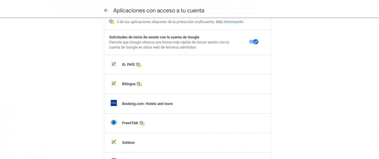 Applicaciones con acceso a la cuenta de Google