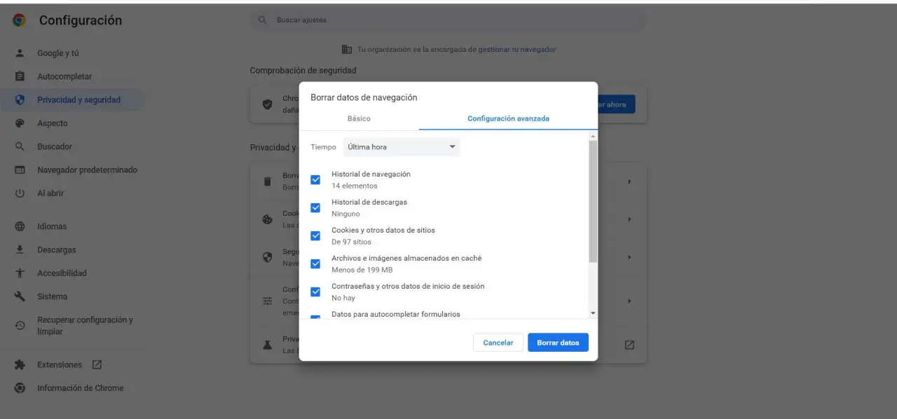 Borrar la caché de Chrome