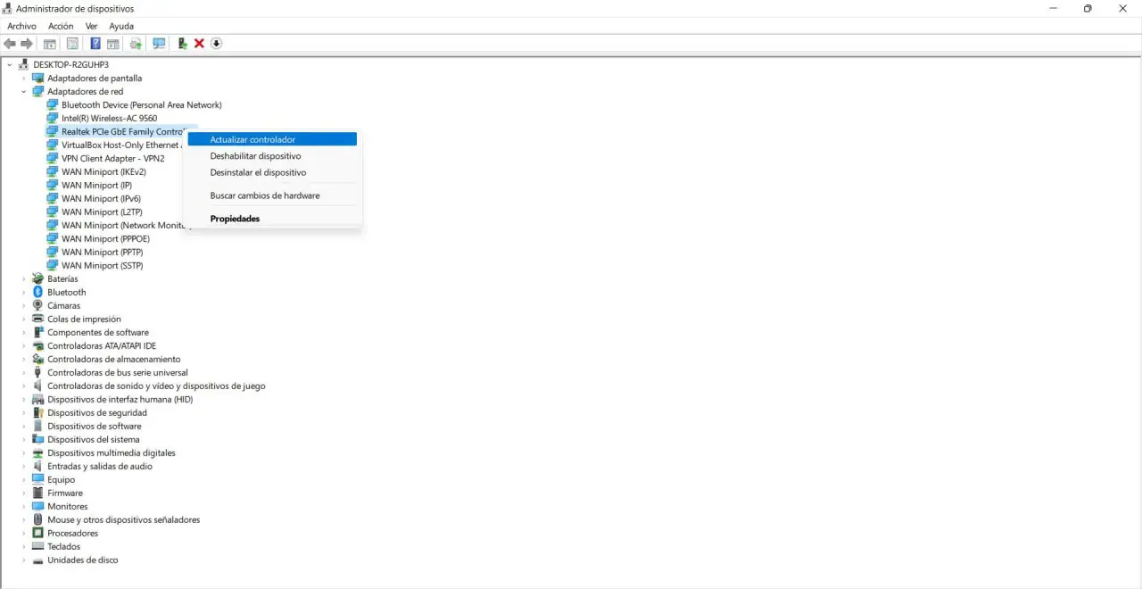 Actualizar la tarjeta de red