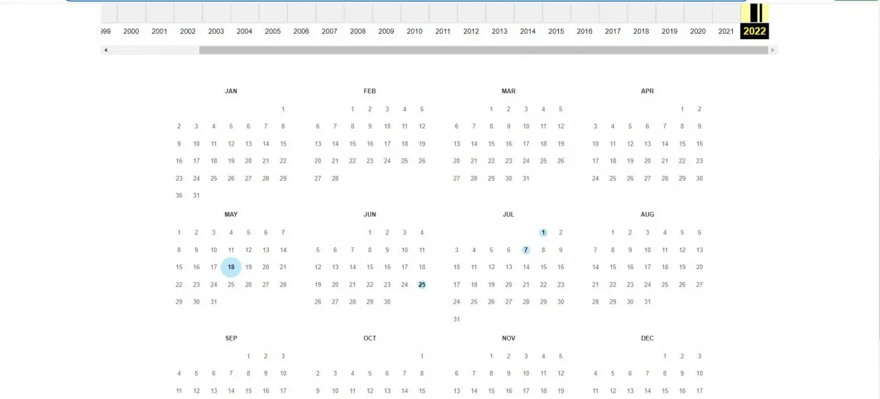 Kalender en Wayback Machine