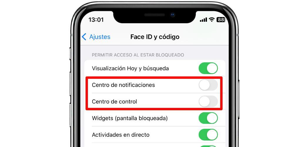 centro de control ajustes iphone