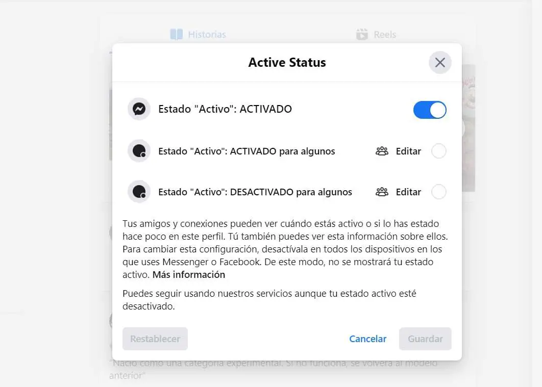 Afficher l'état d'activité sur Facebook