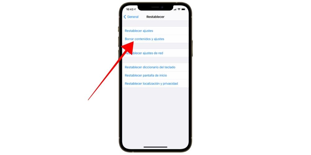 Borrar contenido y ajustes iPhone