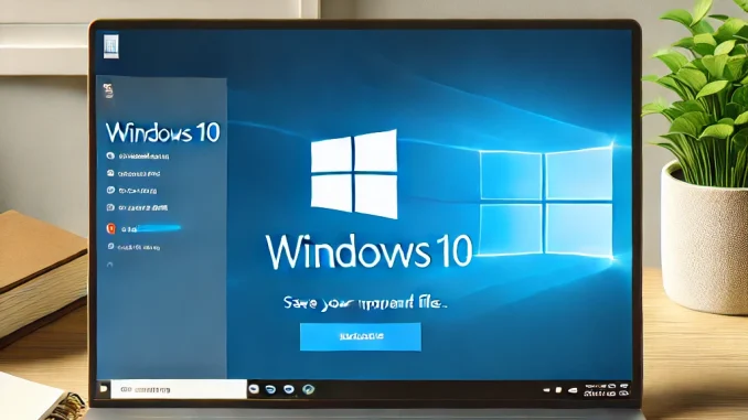 laptop with the Windows 10 download screen