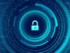 Illustration of a padlock surrounded by blue digital circuits