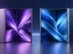 Editorial illustration of two open foldable phones with purple and blue screens, representing the Galaxy Z Fold 8 and iPhone Duo comparison