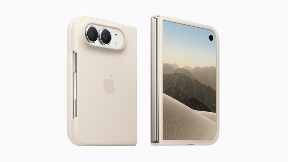 Apple iPhone Duo Case in Sand shown open around the phone's back and outer-screen frame