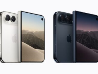 Apple iPhone Duo shown folded and unfolded in Star White and Night Sky